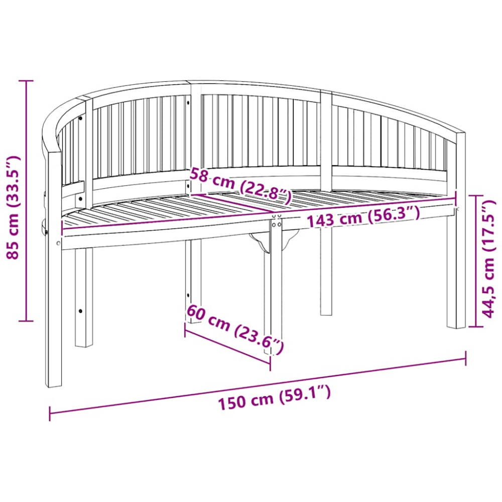 Produktbild för Bananbänk 151 cm massiv teak
