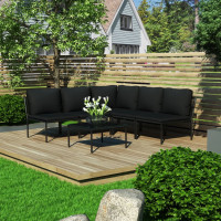 Produktbild för Loungegrupp för trädgården med dynor 6 delar svart PVC
