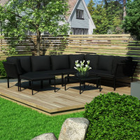 Produktbild för Loungegrupp för trädgården med dynor 8 delar svart PVC