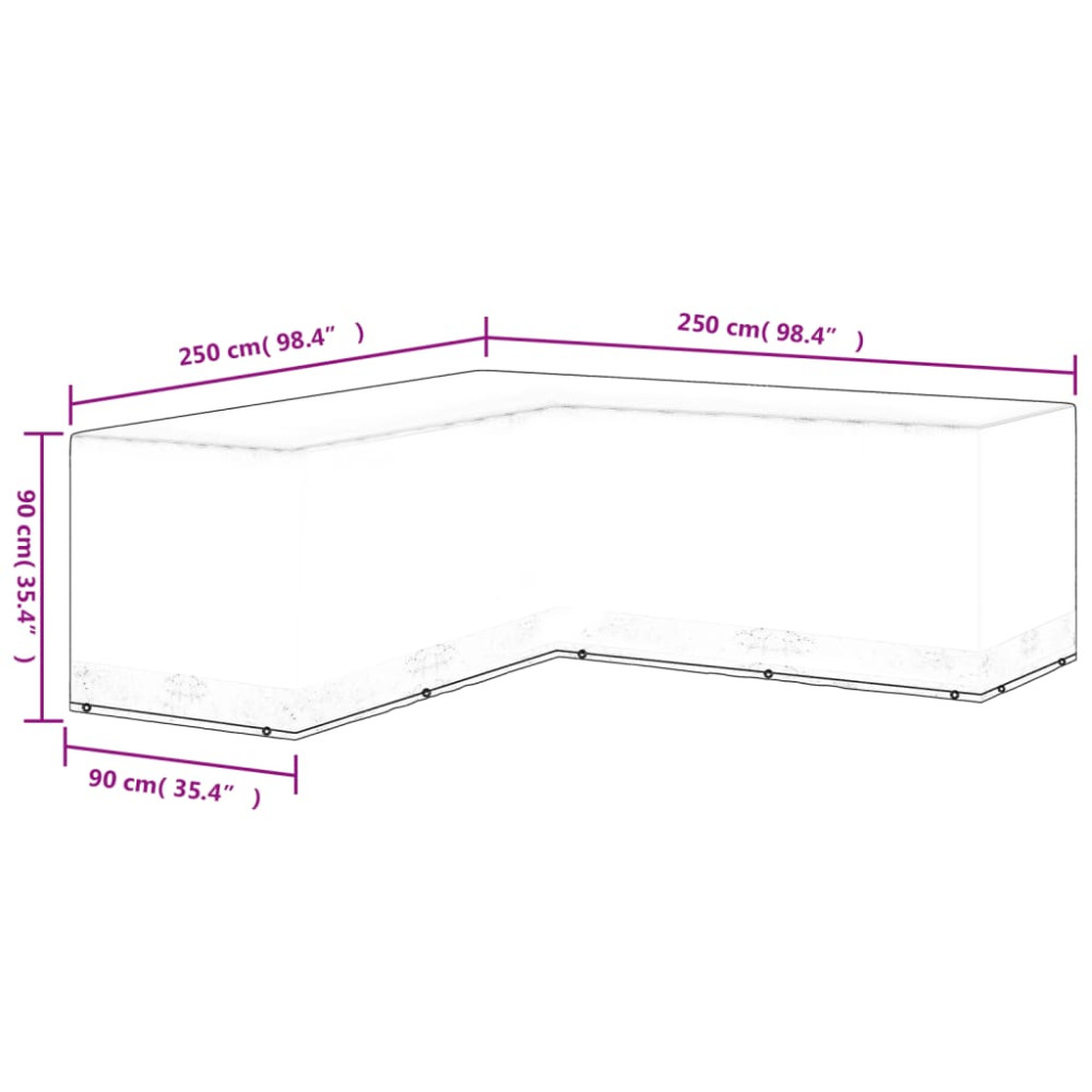 Produktbild för Nature Överdrag till trädgårdsmöbler L-form 12 öljetter 250x250x90 cm