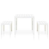 Miniatyr av produktbild för Trädgårdsbord med 2 bänkar plast vit