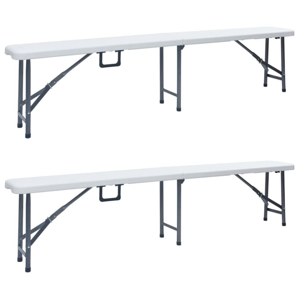 Produktbild för Hopfällbara trädgårdsbänkar 2 st 180 cm HDPE vit