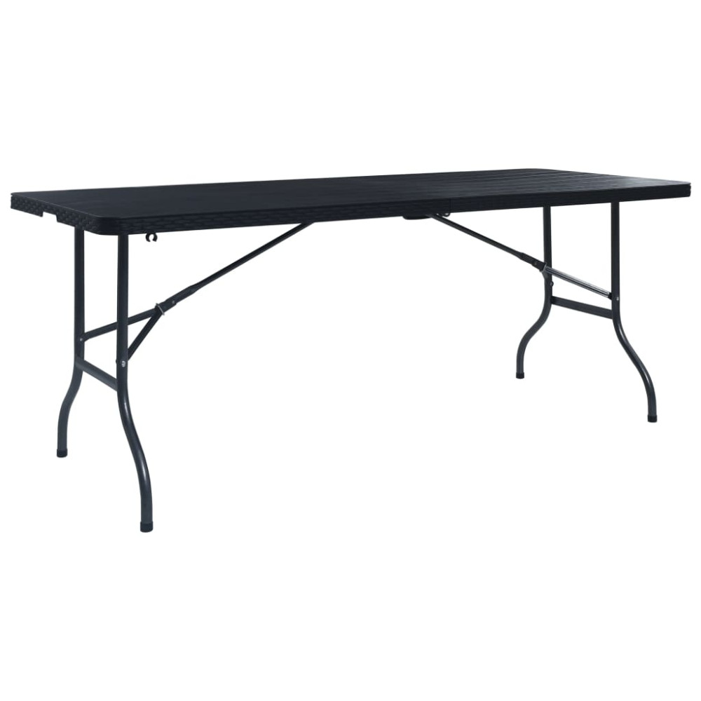 Produktbild för Hopfällbart trädgårdsbord svart 180x75x72 cm HDPE konstrotting