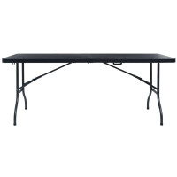 Produktbild för Hopfällbart trädgårdsbord svart 180x75x72 cm HDPE konstrotting