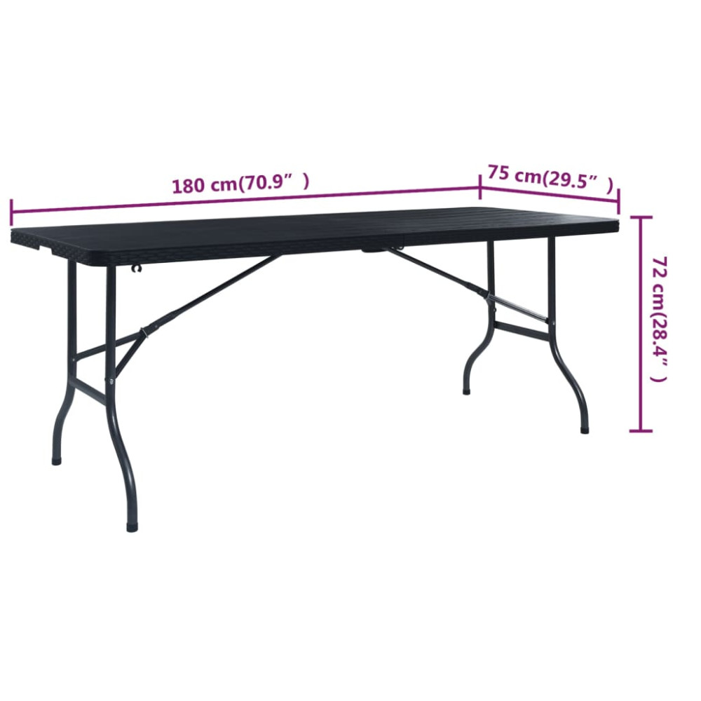Produktbild för Hopfällbart trädgårdsbord svart 180x75x72 cm HDPE konstrotting