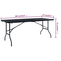 Produktbild för Hopfällbart trädgårdsbord svart 180x75x72 cm HDPE konstrotting