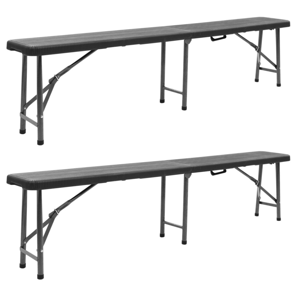 Produktbild för Hopfällbara trädgårdsbänkar 2 st 180 cm HDPE svart