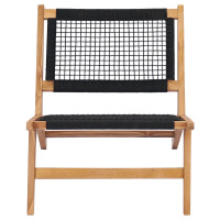 Produktbild för Trädgårdsstol med fotpall massiv teak och rep