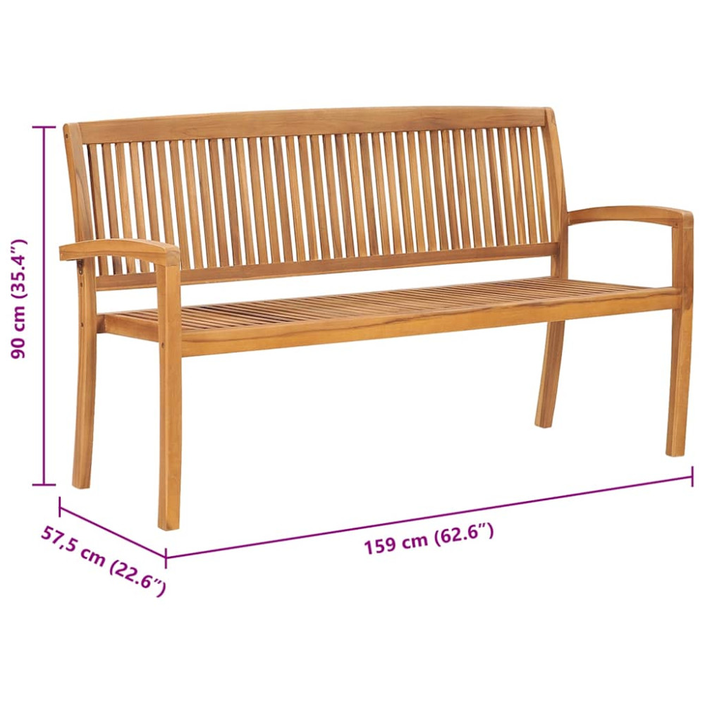 Produktbild för Stapelbar trädgårdsbänk 3-sits 159 cm massiv teak