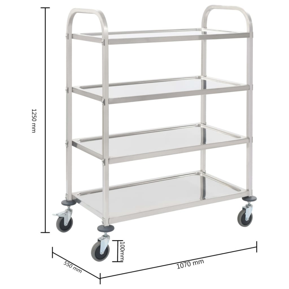 Produktbild för Serveringsvagn 4 våningar 107x55x125 cm rostfritt stål