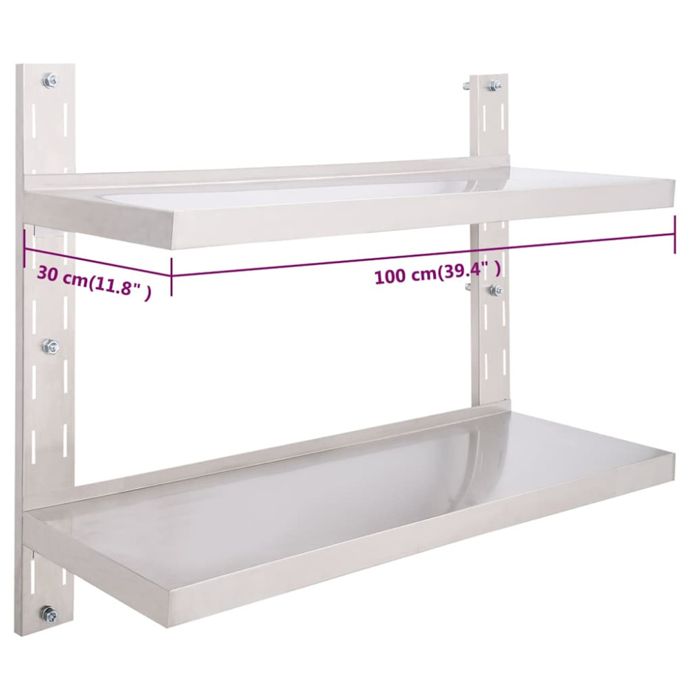 Produktbild för Svävande vägghylla 2 plan rostfritt stål 100x30 cm