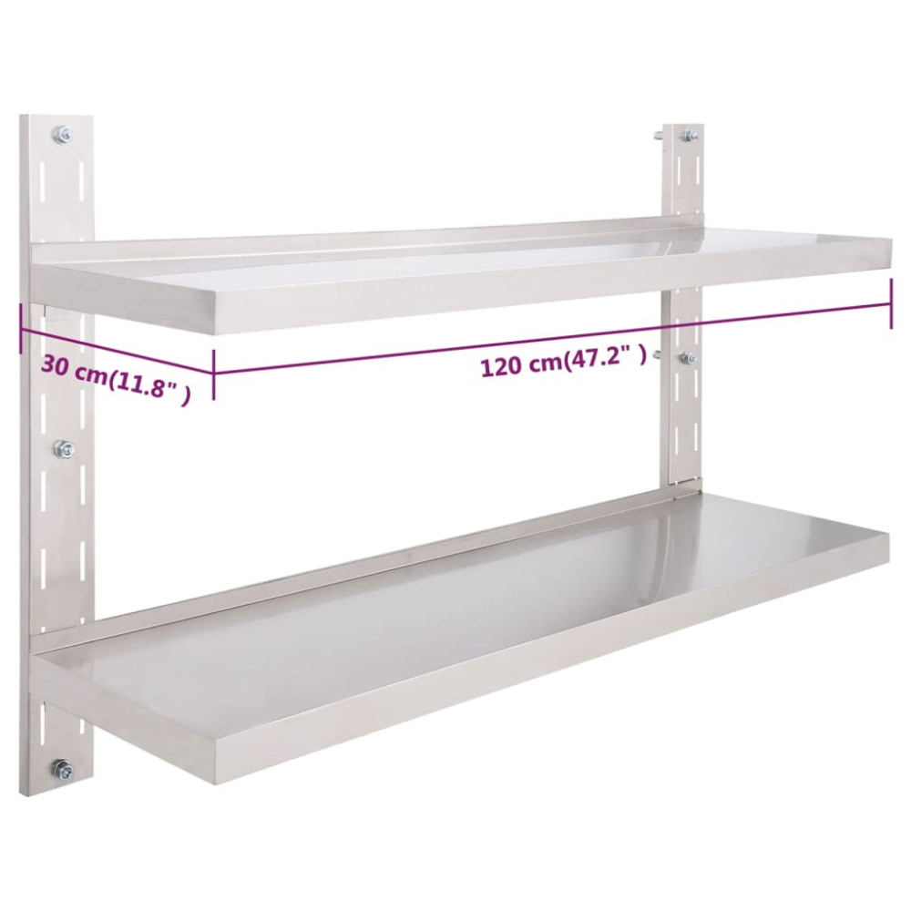 Produktbild för Svävande vägghylla 2 plan rostfritt stål 120x30 cm