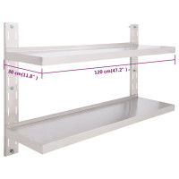 Produktbild för Svävande vägghylla 2 plan rostfritt stål 120x30 cm