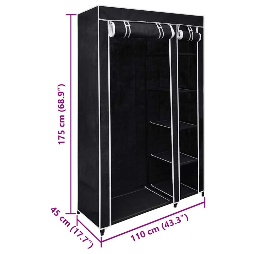 Produktbild för Garderob hopfällbar 110 x 45 x 175 cm svart