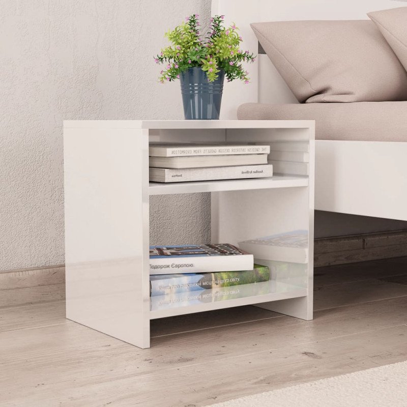 Produktbild för Sängbord vit högglans 40x30x40 cm konstruerat trä