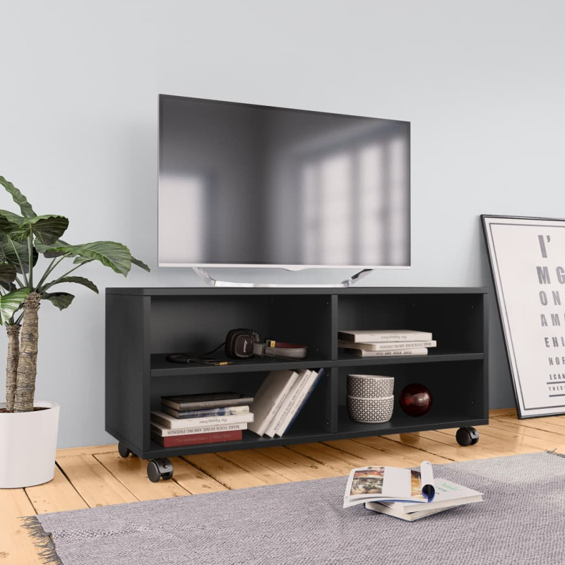 Produktbild för Tv-bänk med hjul svart 90x35x35 cm konstruerat trä