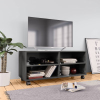 Produktbild för Tv-bänk med hjul grå högglans 90x35x35 cm konstruerat trä