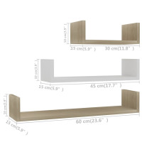 Miniatyr av produktbild för Vägghylla 3 st vit och sonoma-ek konstruerat trä