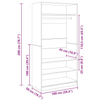 Produktbild för Garderob vit 100x50x200 cm konstruerat trä
