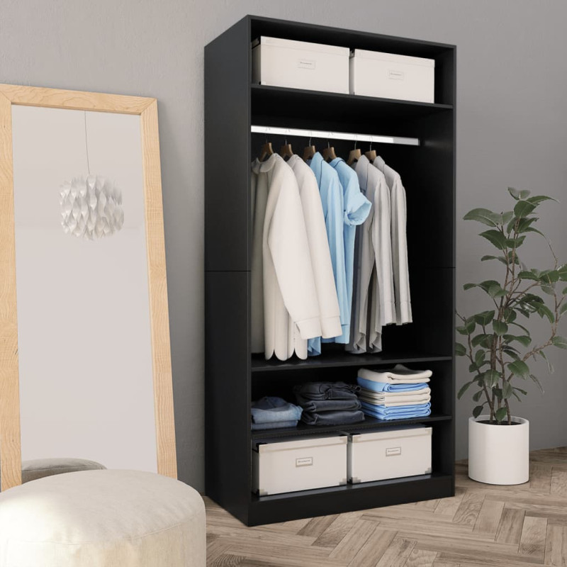 Produktbild för Garderob svart 100x50x200 cm konstruerat trä