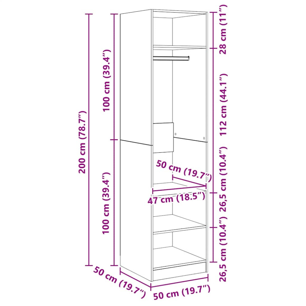 Produktbild för Garderob vit 50x50x200 cm konstruerat trä