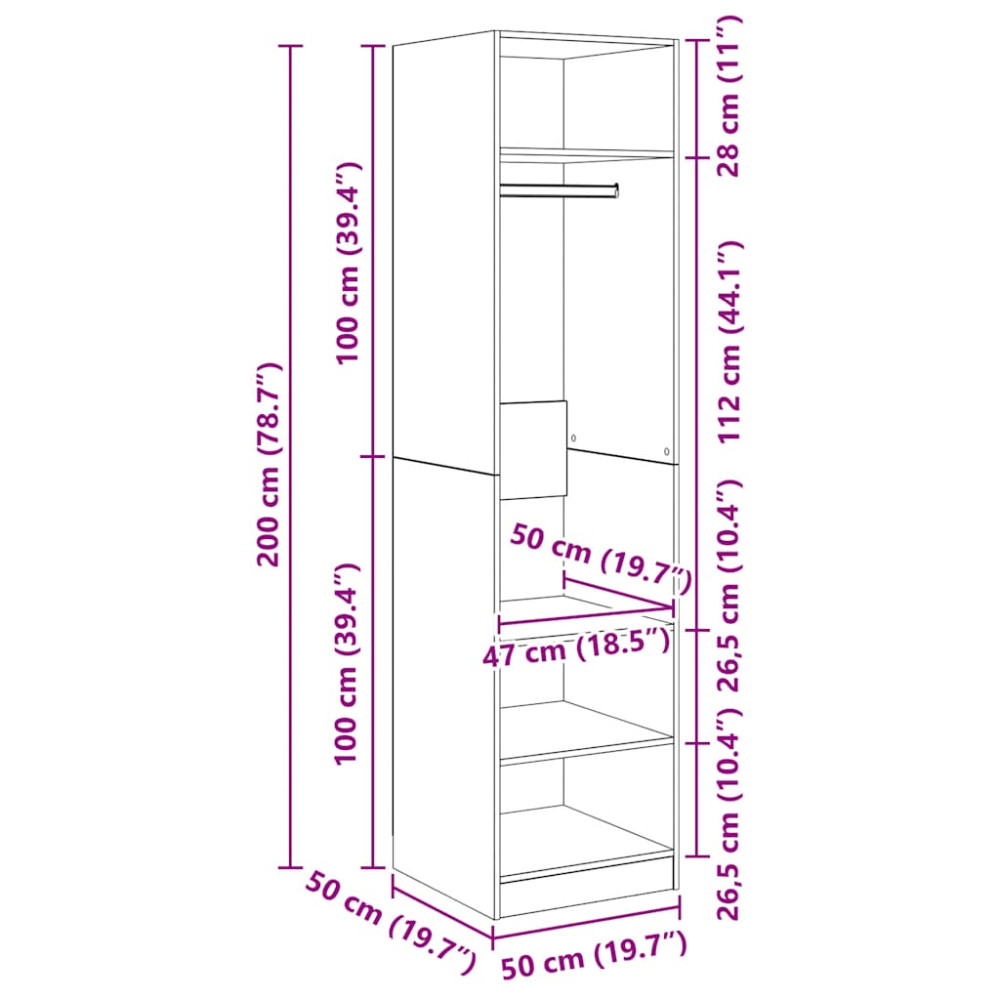 Produktbild för Garderob sonoma-ek 50x50x200 cm konstruerat trä