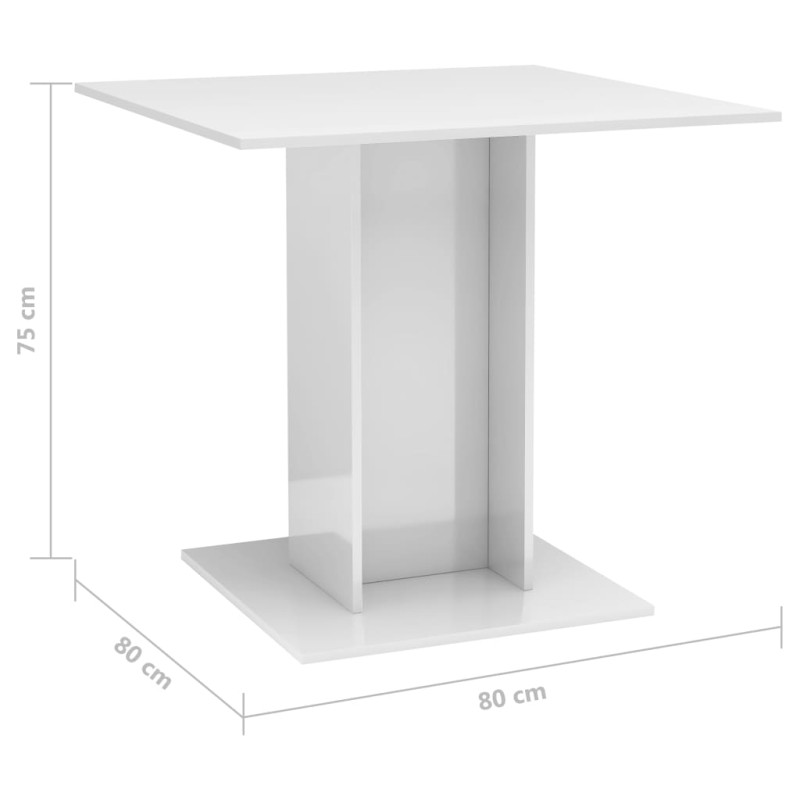 Produktbild för Matbord vit högglans 80x80x75 cm spånskiva