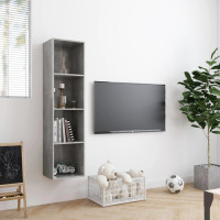Produktbild för Bokhylla/TV-bänk betonggrå 143x30x36 cm