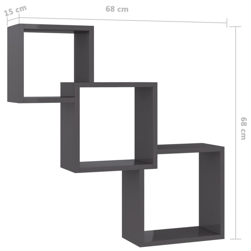 Produktbild för Kubhyllor högglans svart 68x15x68 cm konstruerat trä