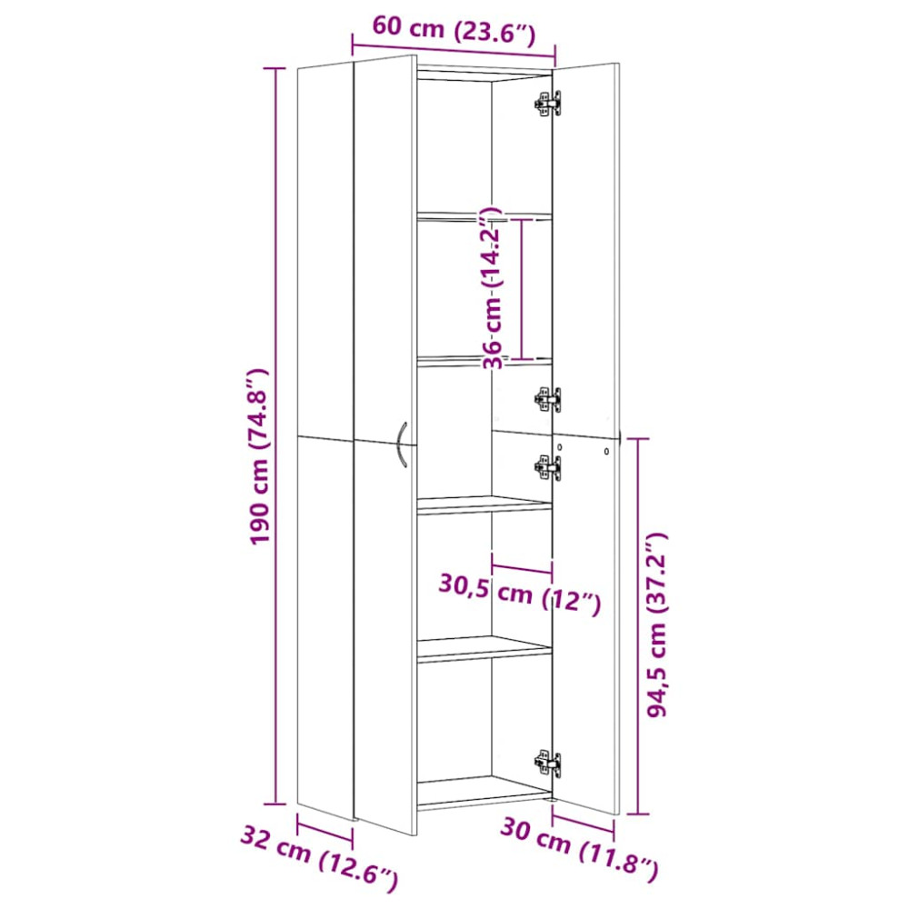 Produktbild för Kontorsskåp svart 60x32x190 cm konstruerat trä