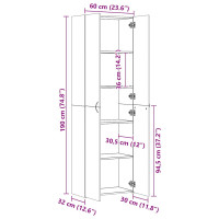 Produktbild för Kontorsskåp svart 60x32x190 cm konstruerat trä