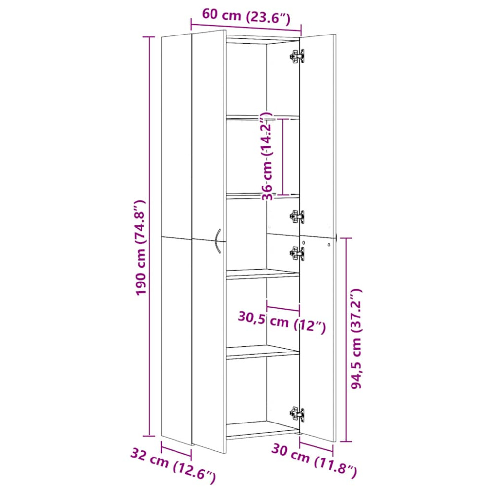 Produktbild för Kontorsskåp sonoma-ek 60x32x190 cm konstruerat trä