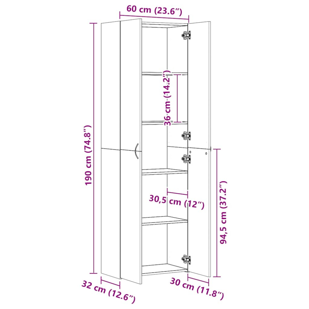 Produktbild för Kontorsskåp betonggrå 60x32x190 cm konstruerat trä