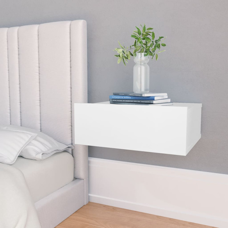 Produktbild för Svävande sängbord vit 40x30x15 cm konstruerat trä