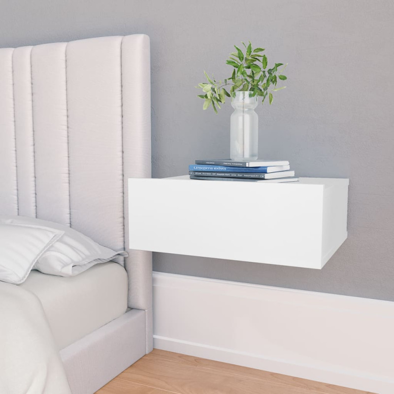 Produktbild för Svävande sängbord 2 st vit 40x30x15 cm spånskiva