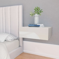 Produktbild för Svävande sängbord vit högglans 40x30x15 cm spånskiva