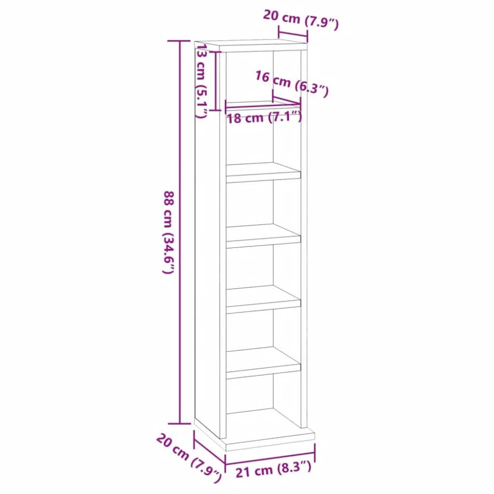 Produktbild för CD-hylla betonggrå 21x20x88 cm konstruerat trä