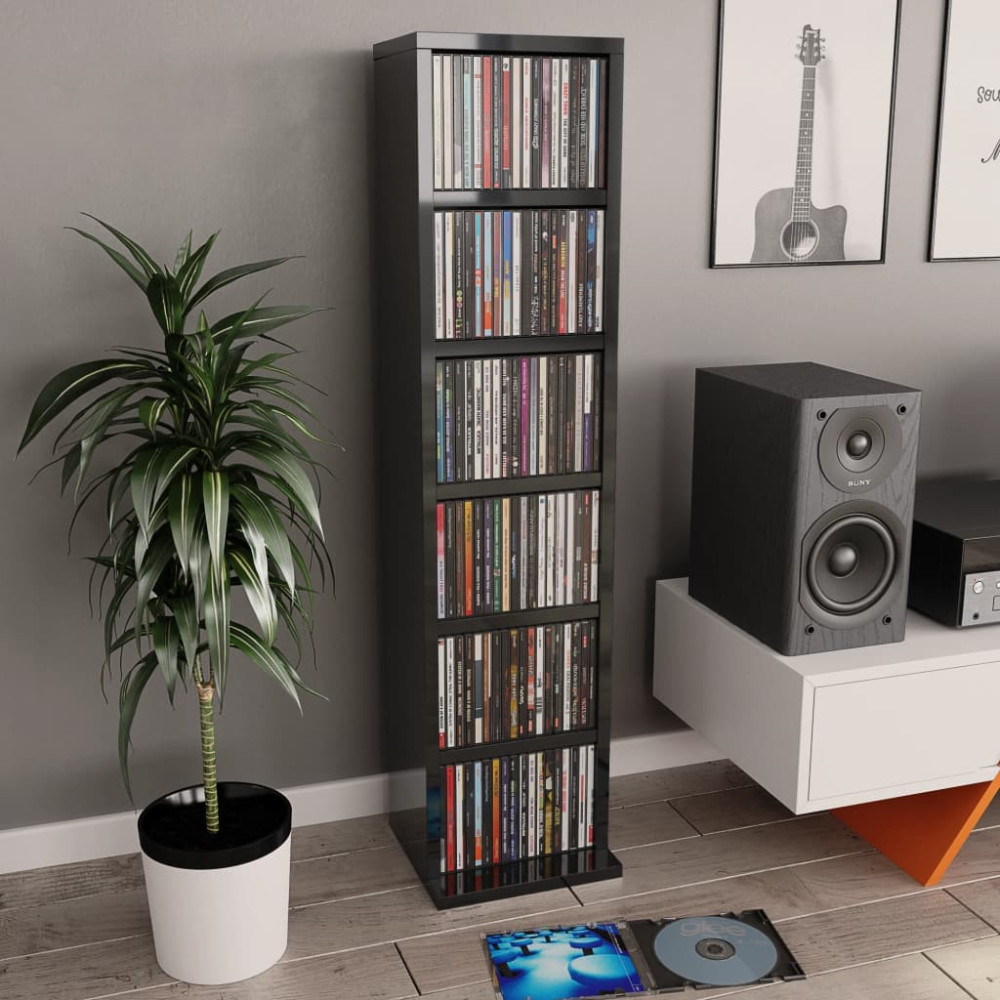Produktbild för CD-hylla grå högglans 21x20x88 cm konstruerat trä