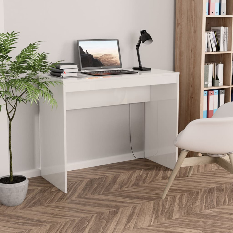 Produktbild för Skrivbord vit högglans 90x40x72 cm konstruerat trä