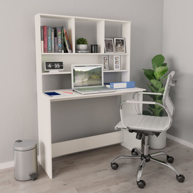 Produktbild för Skrivbord med hyllor vit 110x45x157 cm konstruerat trä