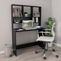 Produktbild för Skrivbord med hyllor svart 110x45x157 cm konstruerat trä