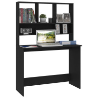Produktbild för Skrivbord med hyllor svart 110x45x157 cm konstruerat trä