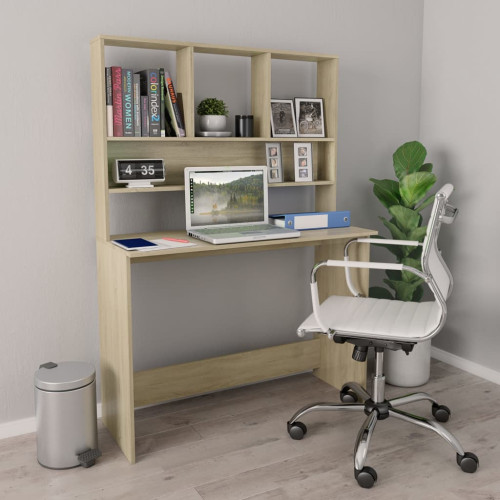 vidaXL Skrivbord med hyllor sonoma-ek 110x45x157 cm konstruerat trä