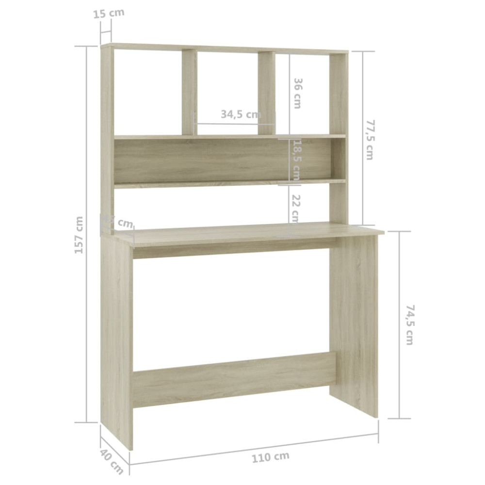 Produktbild för Skrivbord med hyllor sonoma-ek 110x45x157 cm konstruerat trä