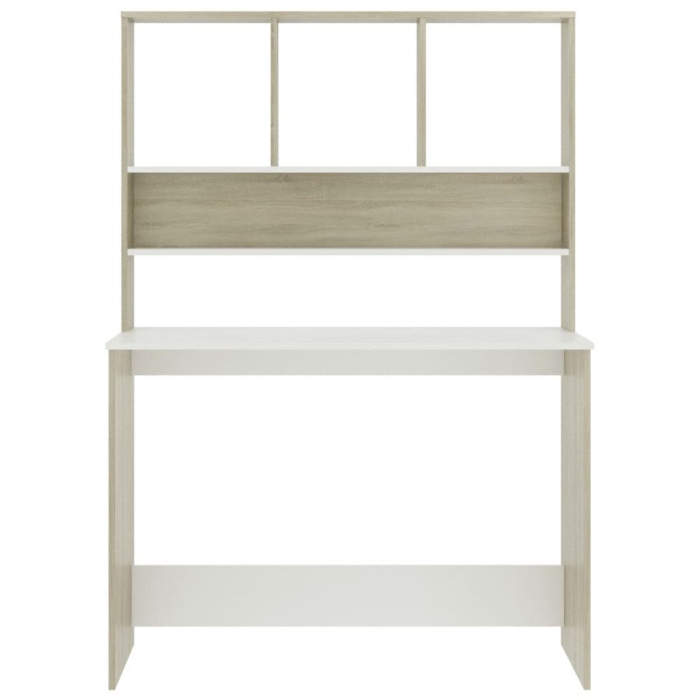 Produktbild för Skrivbord med hyllor vit och sonoma-ek 110x45x157 cm spånskiva