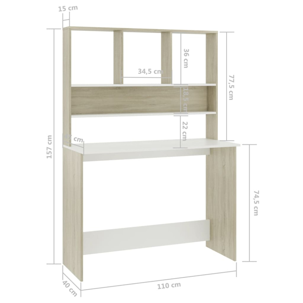 Produktbild för Skrivbord med hyllor vit och sonoma-ek 110x45x157 cm spånskiva