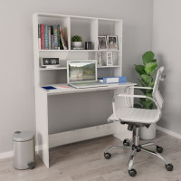 Produktbild för Skrivbord med hyllor vit högglans 110x45x157 cm konstruerat trä