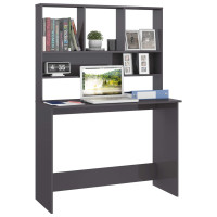 Produktbild för Skrivbord med hyllor grå högglans 110x45x157 cm konstruerat trä
