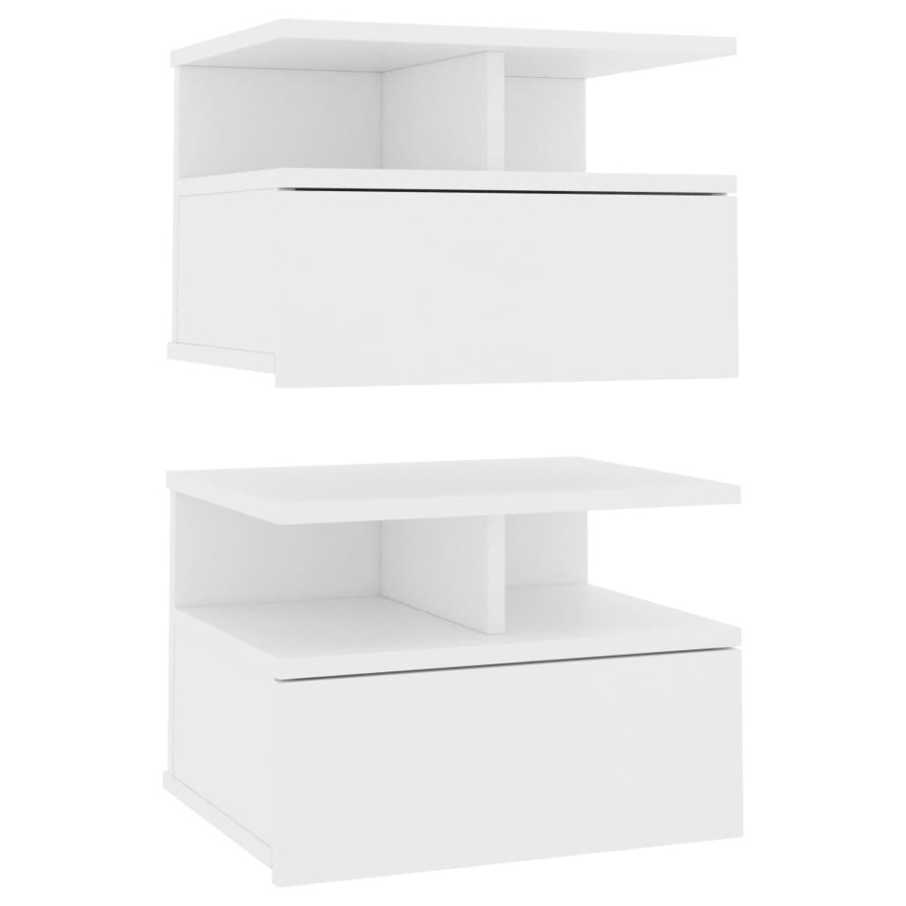 Produktbild för Svävande sängbord 2 st vit 40x31x27 cm konstruerat trä