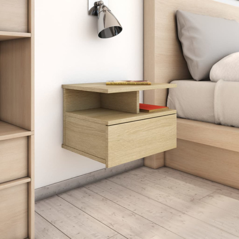 Produktbild för Svävande sängbord 2 st sonoma-ek 40x31x27 cm konstruerat trä